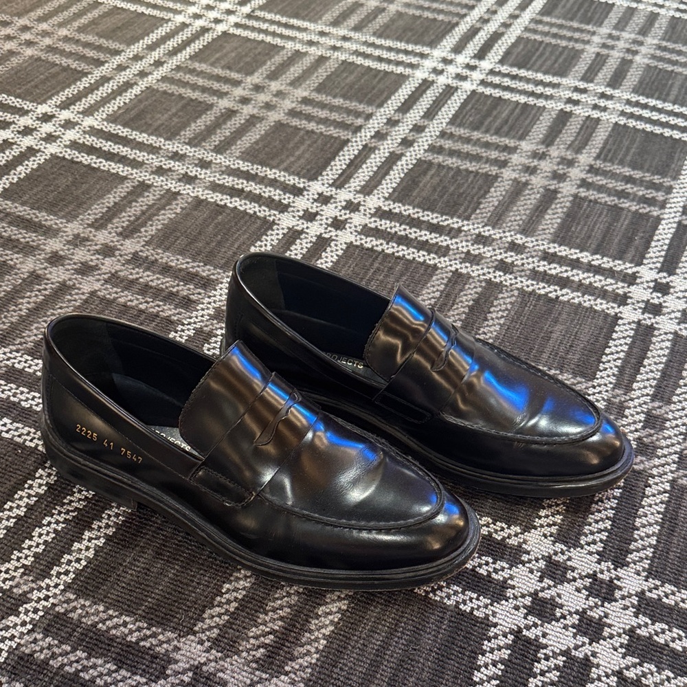Common Projects Shiny Black Leather Loafers Size 41